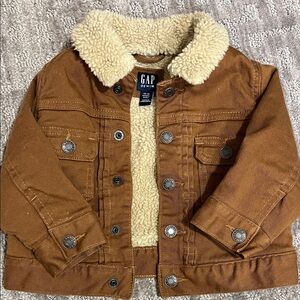 GAP Kids Tan Denim Jacket with Sherpa Collar